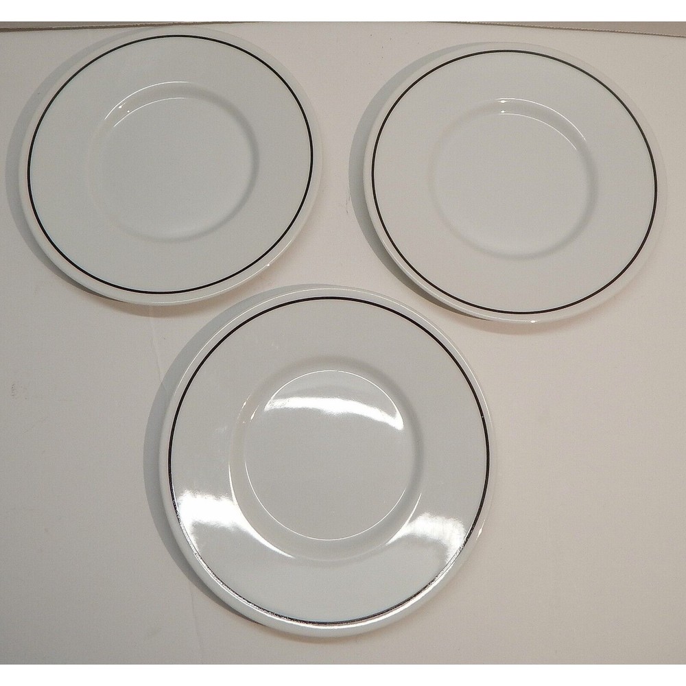 Sasaki Elements by R.W. Kitchen Saucers 6 1/4" with Black Rim Lot of 3